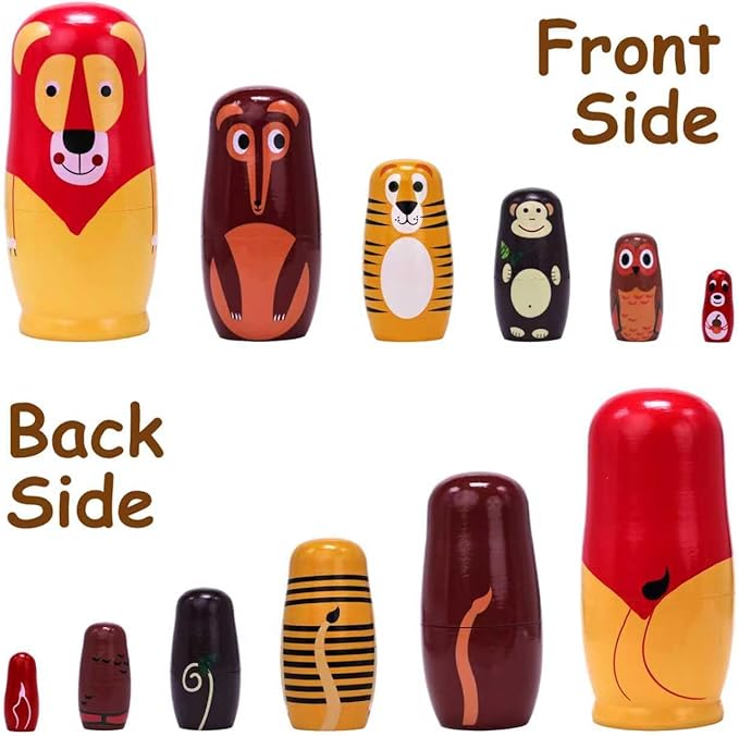 Russian Nesting Dolls, 6 Pcs 6 "Tall Animal Nesting Easter Eggs Toys, Stacking Wooden Handmade Matryoshka Dolls for Kids Toddlers Birthday or Home Decoration Gift (Long Lion)