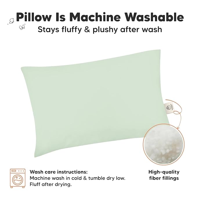 KeaBabies 2-Pack Toddler Pillow 13x18 - Soft Organic Cotton Kids Travel Bed Pillows for Sleeping, School, Nap, Machine Washable, Toddlers 2 to 5, Pillowcase Sold Separately (Sage)