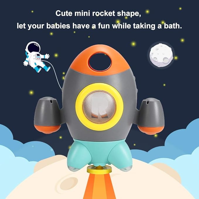 Baby Bath Toys, Space Rocket Shape Bathtub Toys for Toddlers, Spray Water Toys w/ Rotating Fountain, Bathroom Shower Toys for Infants Aged 18 Months 2 3 4 5 Years Old Kids Girls Boys