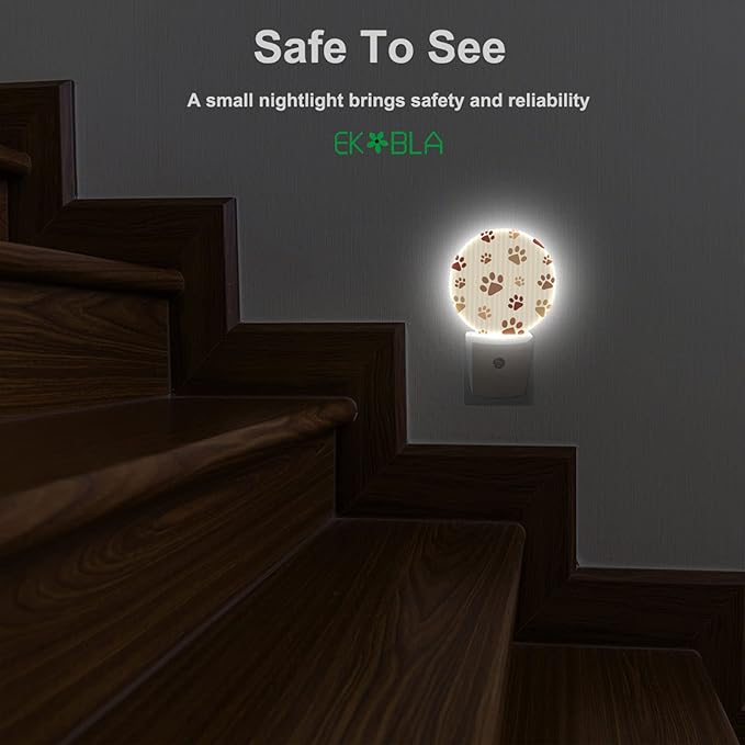 EKOBLA Paw Print LED Night Light Dog Cat Paws Brown Animal Footprint Dusk to Dawn Plug-in Nightlights Auto Sensor for Home Indoor Bathroom Hallway Kitchen