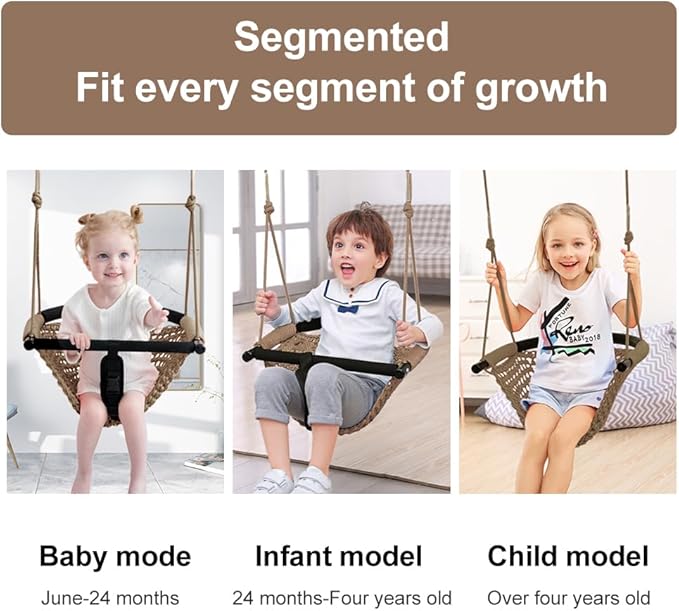 Toddler Swing&2-in-1 Baby Swing - Adjustable Rope Swing Seat for Kids | Indoor & Outdoor Durable Backyard Swing Set for Infants & Toddlers (Light Brown)