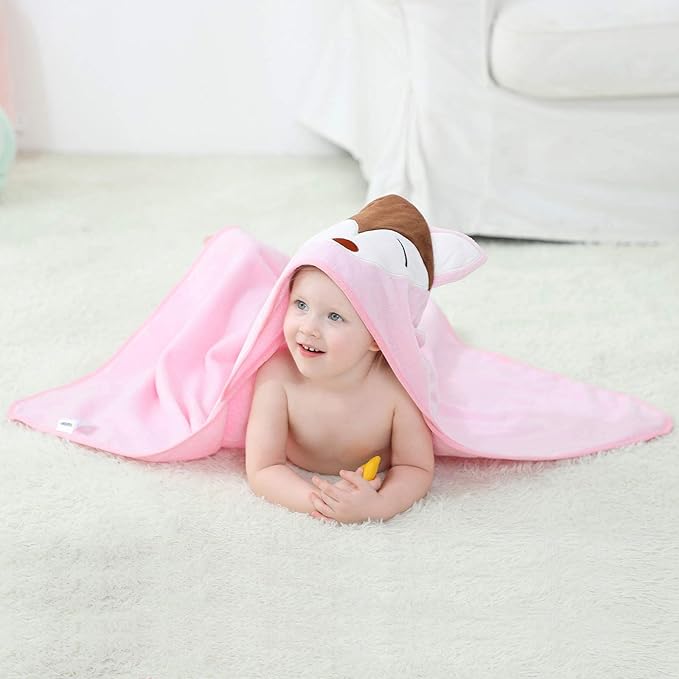 MICHLEY Unisex Baby Animal Hooded Bath Towel Soft Cotton Beach Swimming Bathrobe for 0-6T, Pink Fox