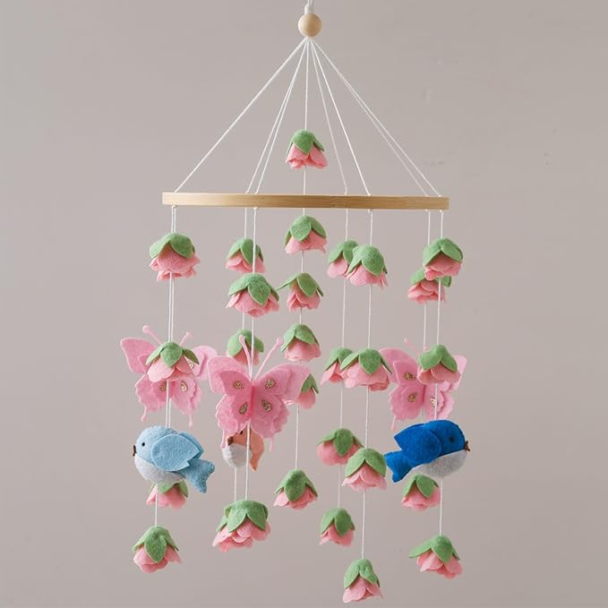Baby Crib Mobile, Felt Bird and Flower Mobile for Boys and Girls, Baby Mobile for Bassinet, Baby Bedroom Hanging Nursery Decor Gift Set