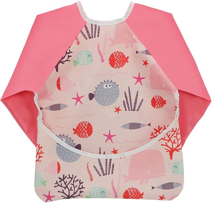 Infant Toddler Baby Waterproof Sleeved Bib, Bib with Sleeves&Pocket, 6-24 Months