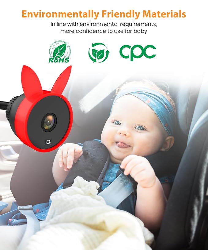 Babyvue BV2 Baby Car Camera, 4.5'' HD 1080P USB Rear-Facing Mirror, IR Night Vision, 360° Adjustable, Plug & Play Backup Monitor for Child & Pet Safety