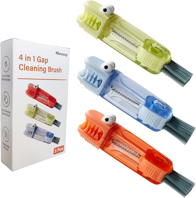 4-in-1 Bottle Cleaning Brush Set, Multifunction Silicone Cup Lid Gap Cleaner, Home Kitchen Crevice Cleaning Tools, 3 Pcs, Multicolor