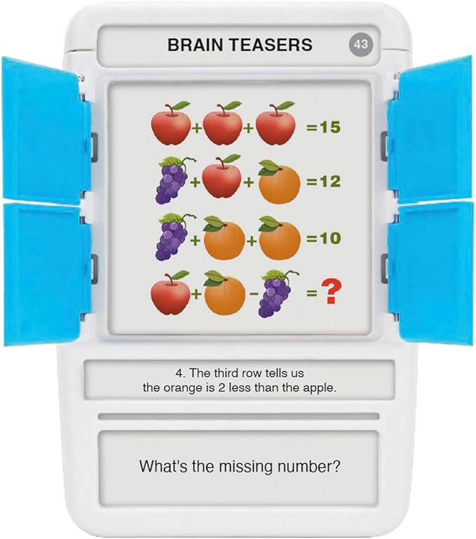 100 PICS Brain Teasers Travel Game - Solve 100 Puzzles | Flash Cards with Slide Reveal Case | Card Game, Gift, Stocking Stuffer | Hours of Fun for Kids and Adults | Age 6+