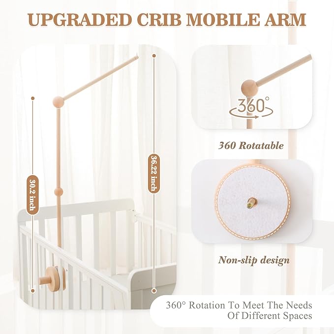 let's make Baby Crib Mobile Arm - 36 Inch Wooden Mobile Arm Upgraded Adjustable Mobile Holder for Crib Mobile Hanger Baby Crib Attachment Nursery Decor