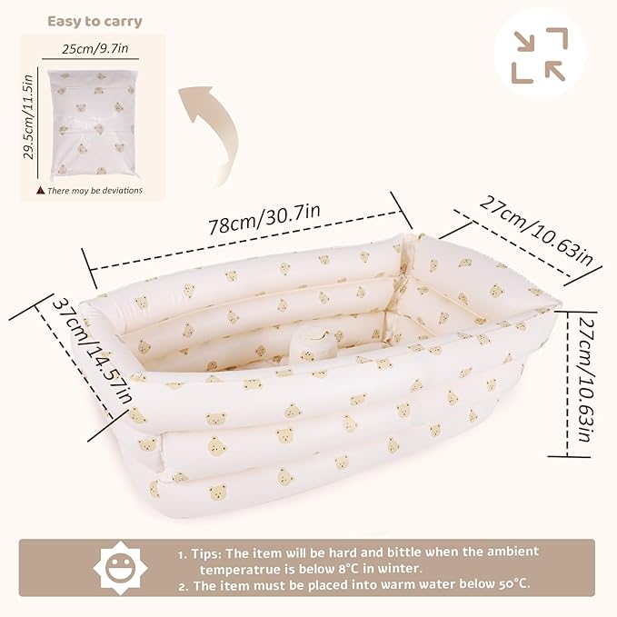 Inflatable Baby Bathtub with Built-in Air Pump, Portable Bathtub for Babies 0-5 Years Old, Small Ball Pool, Foldable Bath Tub for Travel, 30.7 x 14.6 Inch (Bear Head)