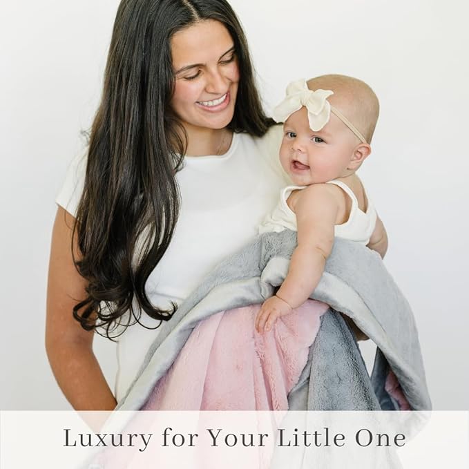 SARANONI Luxury Receiving Blankets for Babies | Ultra-Soft Lush and Boutique Quality Baby Blanket | Light Pink/Gray - 40” x 30”