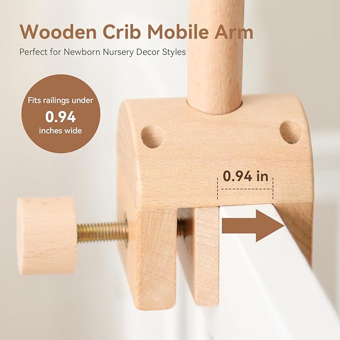 let's make Baby Crib Mobile Arm - Wooden Baby Mobile Crib Holder Height Adjustable for Hanging Baby Crib Attachment for Nursery Decor