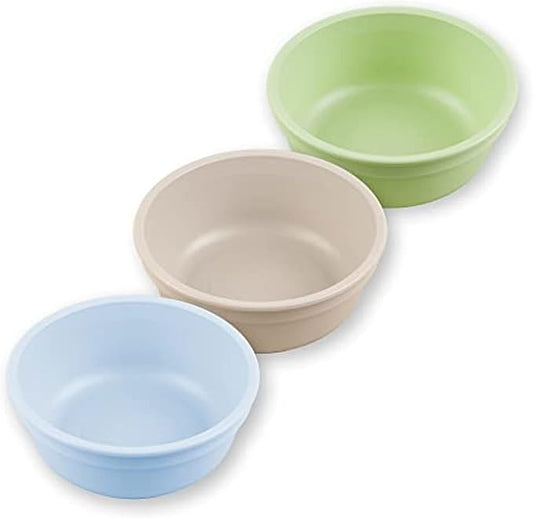Re-Play 12 oz. Toddler Bowls Set of 3 - Kids Deep-Walled, Durable & Reusable Snack and Meal Bowls, Dishwasher & Microwave Safe, BPA-Free, Made in USA from Recycled Plastic, Beach Baby