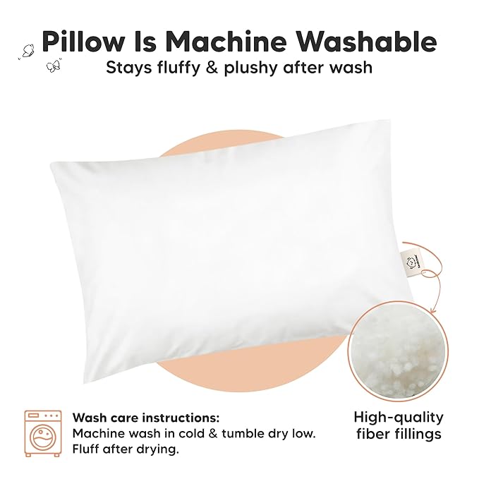 KeaBabies Toddler Pillow 13x18 - Soft Organic Cotton Kids Travel Bed Pillows for Sleeping, School, Nap, Machine Washable, Toddlers 2 to 5, Pillowcase Sold Separately (Soft White)