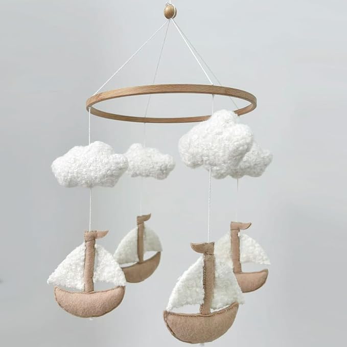 Sailboat Crib Mobile for Girls & Boys, Sailboat & Cloud Mobile for Crib, Neutral Boho Baby Mobile for Crib, Sailing Boat Mobile