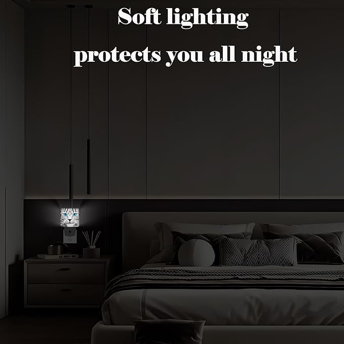 Blue Eyes Cat Night Light,Plug Into Wall with Dusk to Dawn Light Sensors, Warm Nightlights for Bedroom, Bathroom, Hallway, Kitchen, Gifts Ideal for Boys Girls Women Men