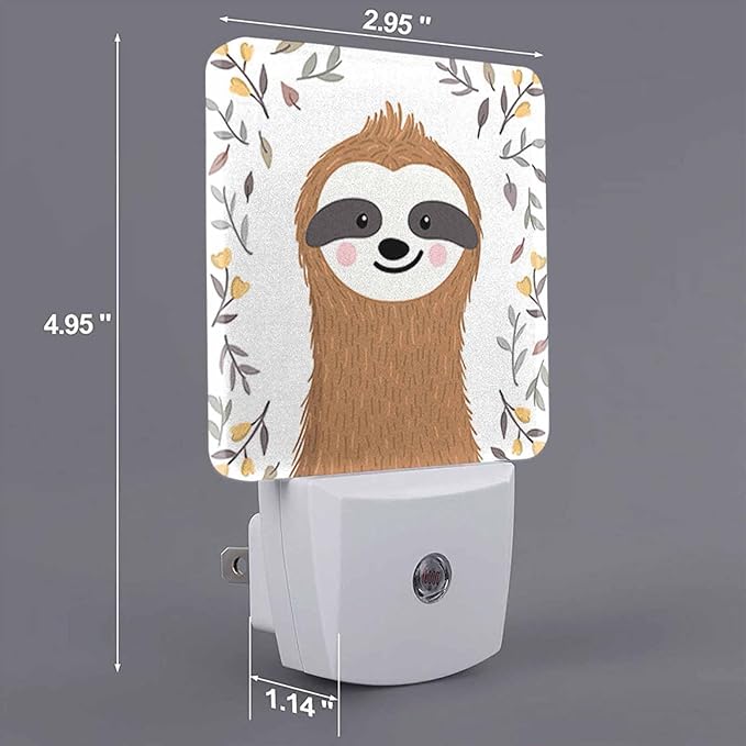 LED Night Light,Cute Baby Sloth Flower Leaf LED Night Light Plug into Wall with Dusk to Dawn Light Sensor White Energy Efficient Nightlight for Bedroom Bathroom Hallway Living Room Kitchen