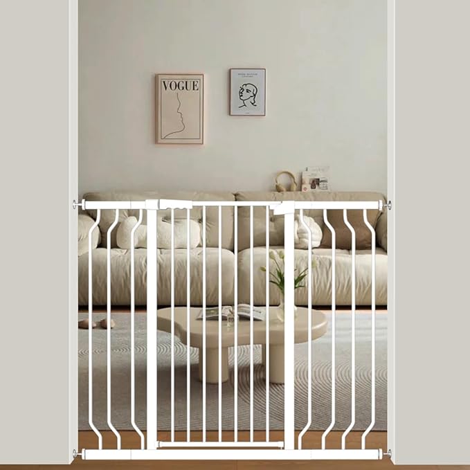 ALLAIBB White 40.55" Extra Tall Wide 29.92-46.85" Baby Gate Pressure Mounted Walk Through Child Kids Safety Toddler Tension Pet Dog Gates with Extension for Doorways Kitchen