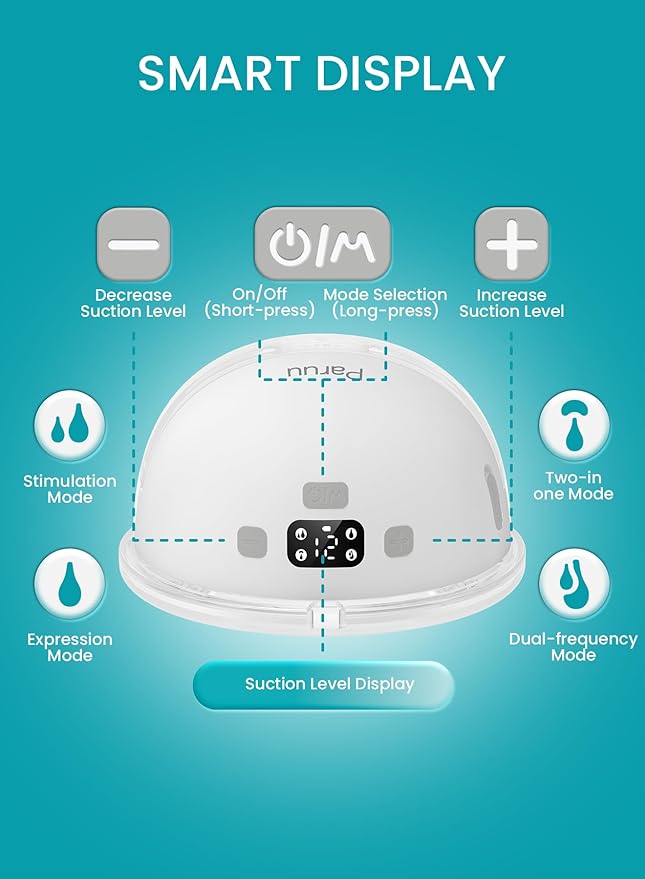 Paruu Hands Free Breast Pump P16, Wearable Breast Pump Electirc Portable with 4 Modes & 12 Levels, Max 309mmHg Strong Suction 19/21/24mm Flange Inserts Wearable Breastfeeding Pump, 2 Pack White