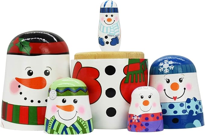 5 Piece Nesting Dolls Wooden Russian Matryoshka Doll Cute Handmade Santa Snowman Stacking Doll Kids Toy for Christmas and Birthday