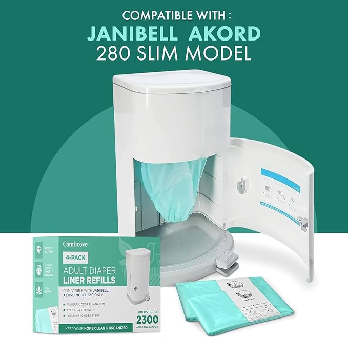 4 Pack Adult Diaper Liner Refills, Compatible with Janibell Akord 330 Model, Adult Diaper System to Eliminate Waste, Odor Resistant by Comficove