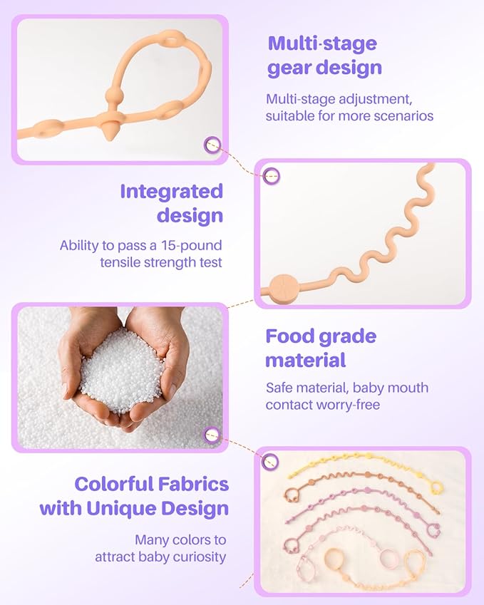 Toy Straps for Baby, 6pcs Adjustable Toy Holder for Stroller Accessories, Silicone Tether Pacifier Clip, No Throw Travel Essential Leash for High Chair, Car Seat