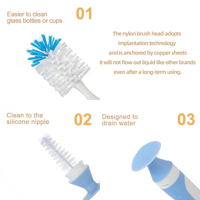 Chemimoso Multifunctional Cleaning Brush, Baby Bottle Brush, Bottle Brush Cleaner, Rotate The Suction Cup to Obtain The Small Bristle Brushes, Set Z, Green, Nylon and Nylon Brush