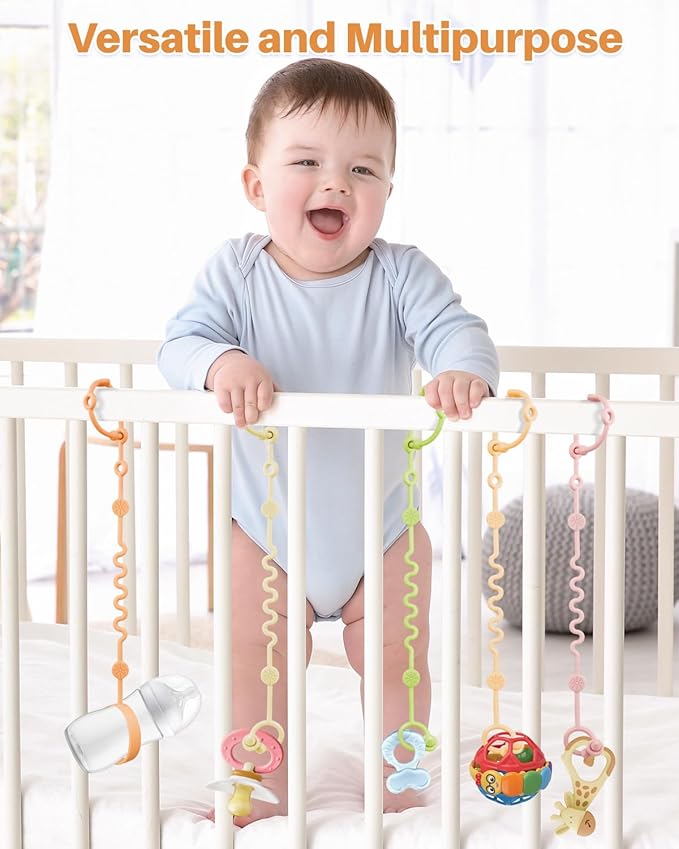 Toy Straps for Baby, 5pcs Adjustable Toy Holder for Stroller Accessories, Silicone Baby Tether Pacifier Clip, No Throw Baby Travel Essential Leash for High Chair, Car Seat (5 Pack Macaron)