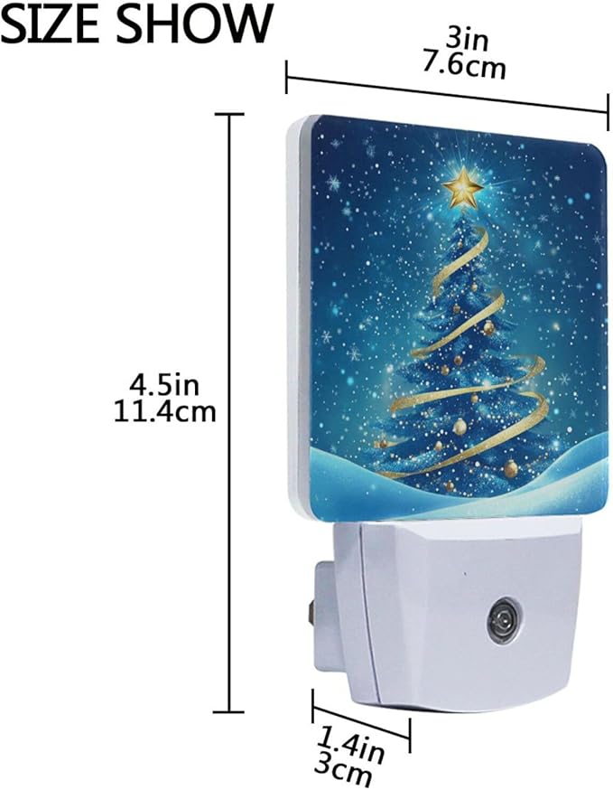 Aslsiy Night Light for Kids Blue Snow Christmas Tree Plug in Wall Lamp LED Dusk to Dawn Sensor Energy Saving Nightlight for Boys Girls Men Women