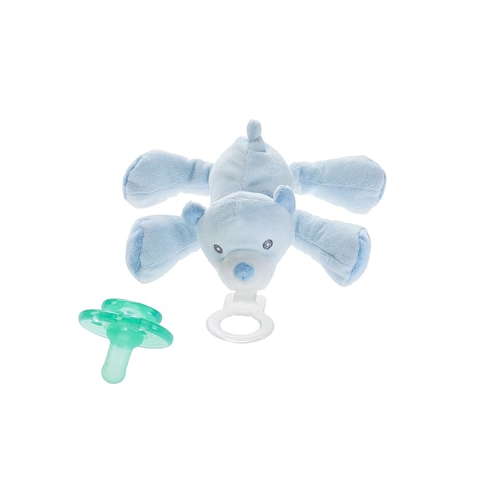 Nookums Paci-Plushies Shakies - Pacifier Holder with Built in Rattle (2 in 1)- Adapts to Name Brand Pacifiers, Suitable for All Ages, Plush Toy Includes Detachable Pacifier (Bentley The Bear)