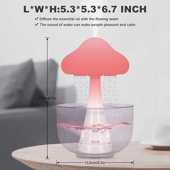 Rain Cloud Mushroom Cool Mist Humidifier & Diffuser - 7-Color LED Ultrasonic Air Humidifiers for Bedroom Baby, Water Drip Essential Oil Aromatherapy, Auto Shut-Off
