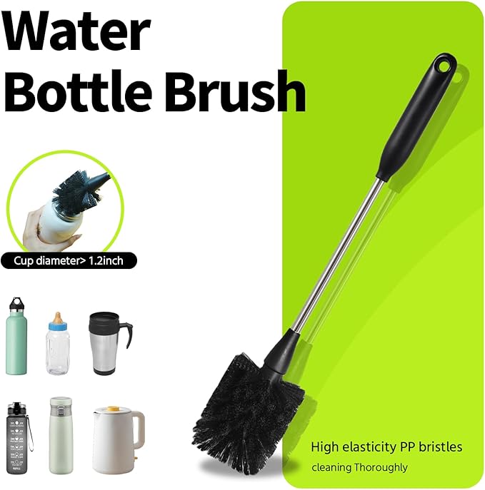 5 Pack Bottle Brush Set, Long Handle Water Bottle Brush, 15in Narrow Bottle Brush, 3 Straw Brushes, Multi-Function Cleaning Brush Suitable for Cleaning Glass, Sports Bottle, Coffee Mug,Black