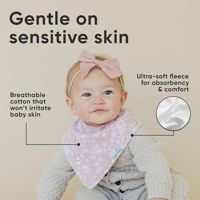 Copper Pearl 4 Pack Soft Cotton Baby Bibs for Drooling and Teething, Absorbent Drool Bibs for Baby Girl and Boy, Adjustable to Fit Newborns to Toddlers, Tons of Styles (Olive)