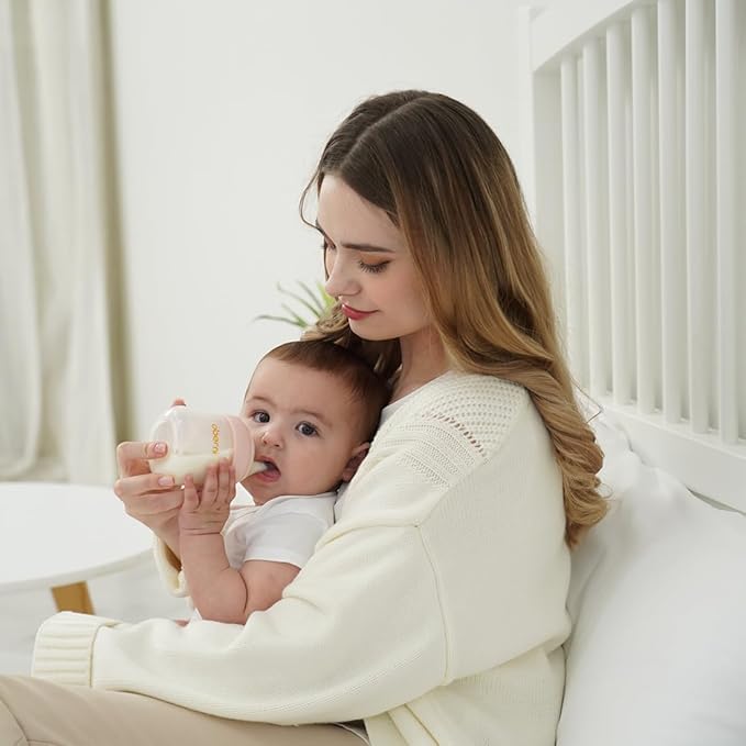 Baby Bottles with Slow Off-Centered Nipple for 0+ Months, Anti Colic Newborn Milk Feeding Bottle, 150ml/5oz/Blue/3Pack