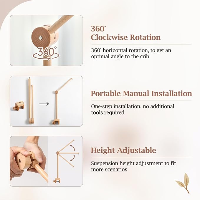 let's make Baby Crib Mobile Arm - Wooden Mobile Arm with Height Adjustable＆360° Rotatable Upgraded Arched Base Nursery Mobile Holder for Crib Mobile Hanger Baby Crib Attachment Nursery Decor