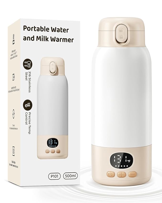 Portable Bottle Warmer for Travel, Milk Warmer for Breast Milk Formula & Water with Fast Heating & Smart Temperature Control,17oz Large Capacity