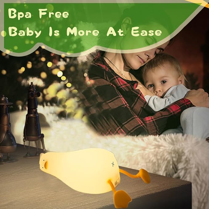 DREAMING MY DREAM Cute Duck Night Light,Rechargeable Fun Lying Flat Duck Lamp,LED Squishy Animal Novelty Lamp,Light up Duck for Kids Great Gift,3 Level Dimmable Nursery Nightlight Touch Lamp