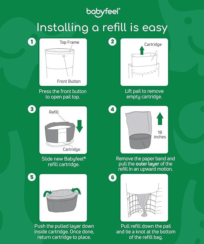 Babyfeel BIO Refills Compatible with DEKOR CLASSIC Diaper Pails | 100% Compostable |4 Pack |50% Extra Thickness | Compost Refill bags with Running Low Indicator |Powerful Odor Control | Fragrance-free