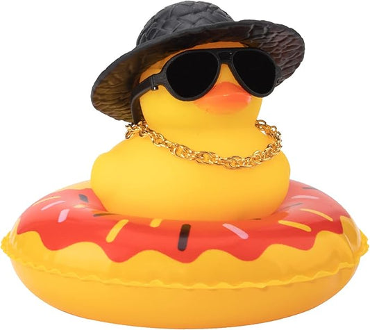wonuu Car Rubber Duck, Yellow Duck Decoration Dashboard with Sun Hat Swim Ring Necklace Sunglasses for Car Dashboard Decorations