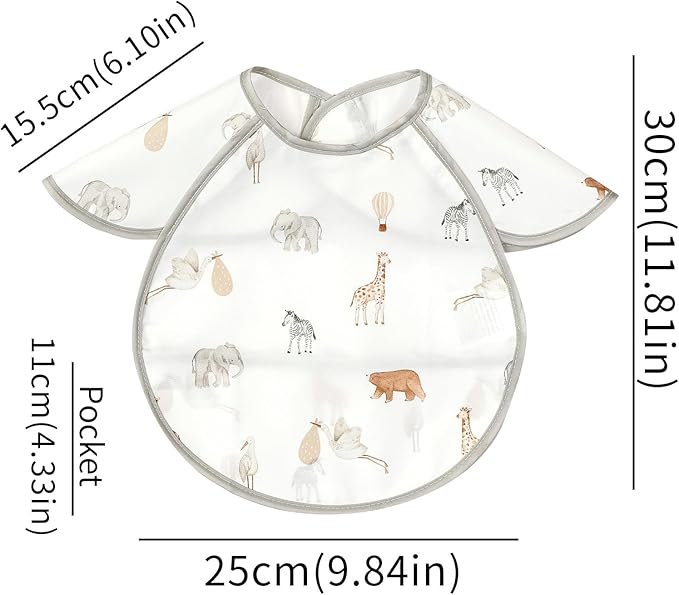 Feeding Bibs for Baby,3 Pack-Waterproof & Easy Clean Feeding Bibs for Toddlers & Infant,Reversible Pockets