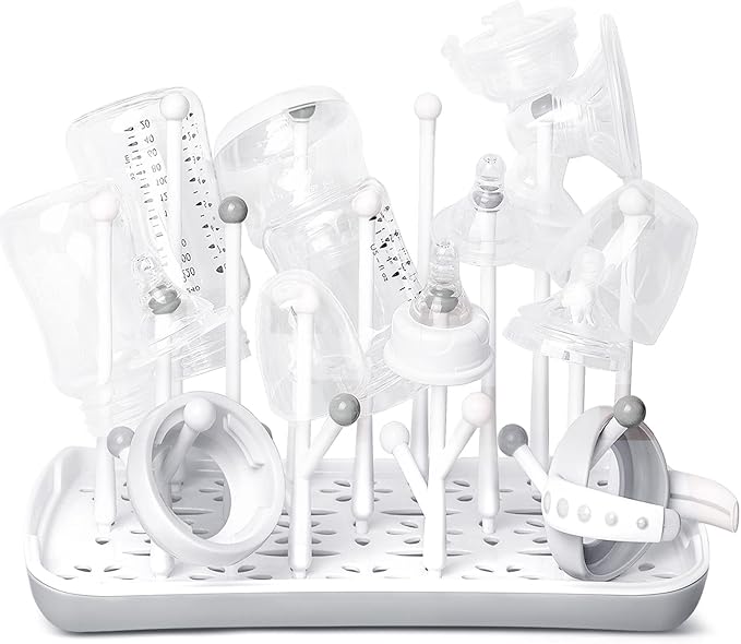 Baby Bottle Drying Rack with Tray, Termichy High Capacity Bottle Dryer Holder for Bottles, Teats, Cups, Pump Parts and Accessories, Gray