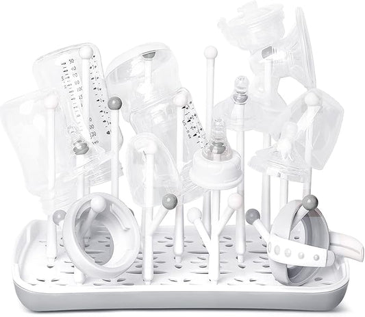 Baby Bottle Drying Rack with Tray, Termichy High Capacity Bottle Dryer Holder for Bottles, Teats, Cups, Pump Parts and Accessories, Gray