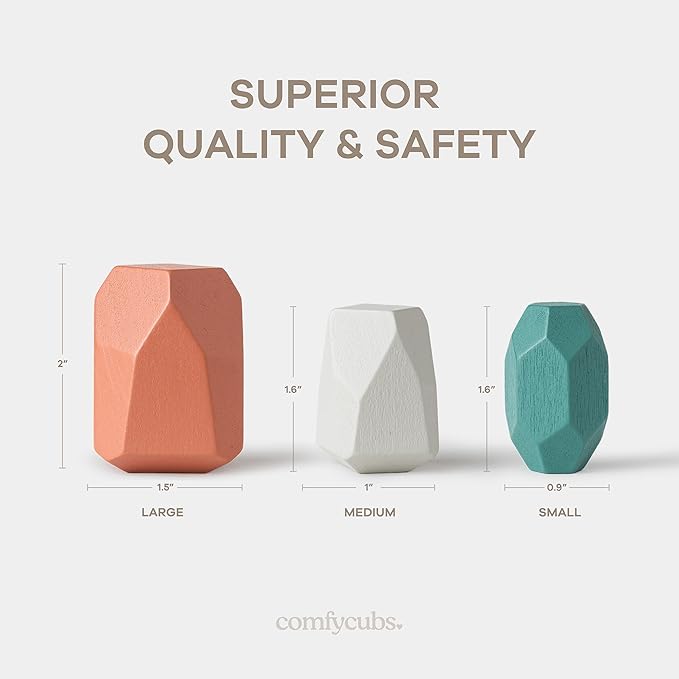 Comfy Cubs Stacking Rocks 36 Pieces, 36 Months+, Educational Toddler Stacking Blocks, Promotes Imagination, Balance & Fine Motor Skills - Wooden Rocks Sensory Toys Gift for Kid, Dino Pack