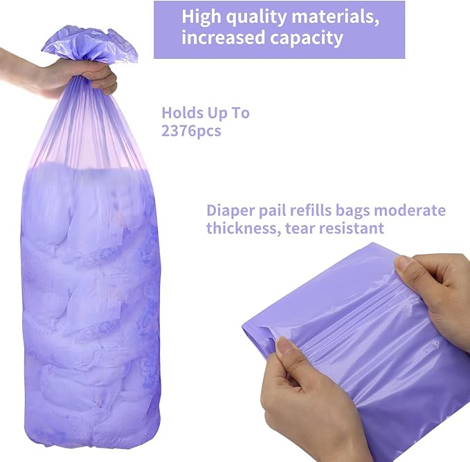 Refills Only Compatible with Dekor Classic Diaper Pail Refills, Diaper Pail Refill Bags Extra 12% Length 4 Pack for 2376 Diapers, Extra Length Diaper Pail Refills