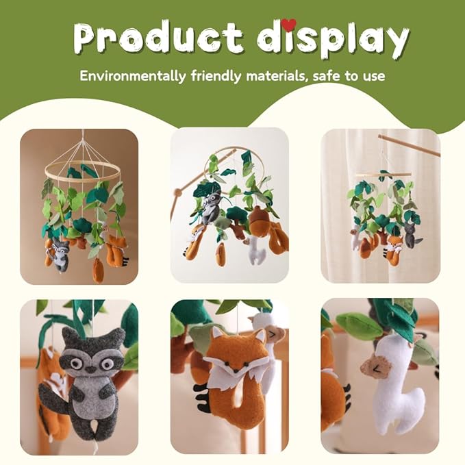 GOODMOM Forest Nursery Mobile – Handmade Crib Mobile with Fox and Owl Perfect for Boys & Girls Design Sturdy Structure Easy Assembly and a Delightful (Wild Animal Kingdom)