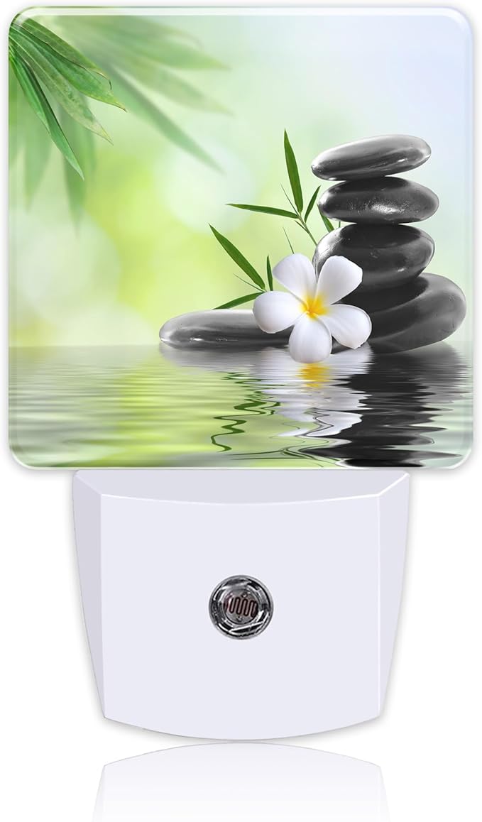 Plug in Night Lights Spa Concept Zen Stones Nightlight Plug Into Wall Dusk to Dawn Sensor LED Night Light for Kid Girls Boys Women Men Room Decor, Hallway, Kitchen, Bathroom, Nursery, Stairs