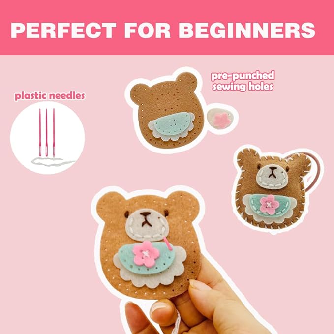 Flet Sewing Kit for Kids Arts and DIY Crafts Kit for Girls Handmade Animal Hanging Charms Beginner 8-10-12 Birthday Gift
