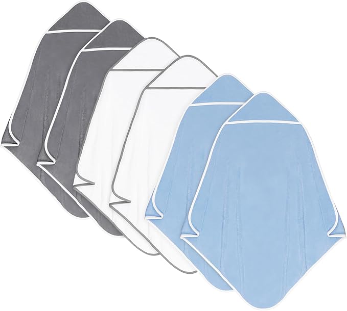 Orighty 6 Pack Baby Hooded Towel 30 x 30 Inch Super Soft Bath Towel with Hood for Babies, Infant, Newborn Essential - Ideal Baby Stuff Registry Gift for Boys and Girls (Grey, White, Blue)