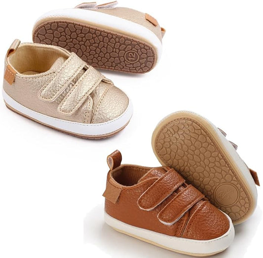 2Pairs Baby Shoes,Boys Girls Non-Slip Rubber Sole Sneakers,Unisex Infant Soft Lightweight First Walking Crib Shoes