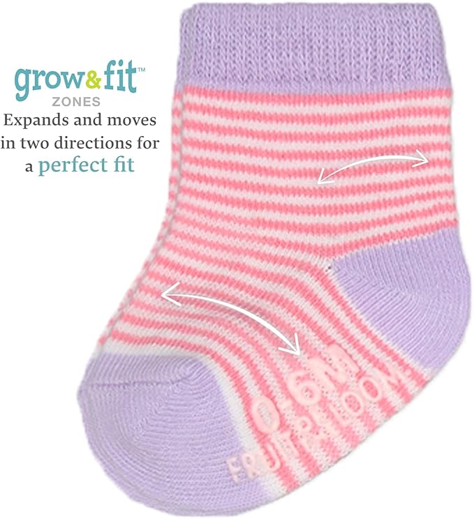 Fruit of the Loom Baby 14-Pack Grow & Fit Flex Zones Cotton Stretch Socks - Unisex, Girls, Boys
