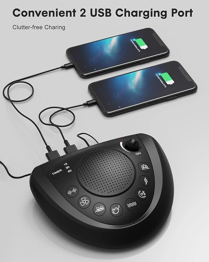 White Noise Machine, Portable Sleep Sound Machine with 24 Soothing Sounds, Timer & Memory Function, Headphone Jack, USB Charging, Powered by AC or Battery for Baby, Kids, Adults, Travel